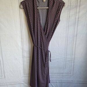 Michael Kors Red and Black Geometric Midi Wrap Dress